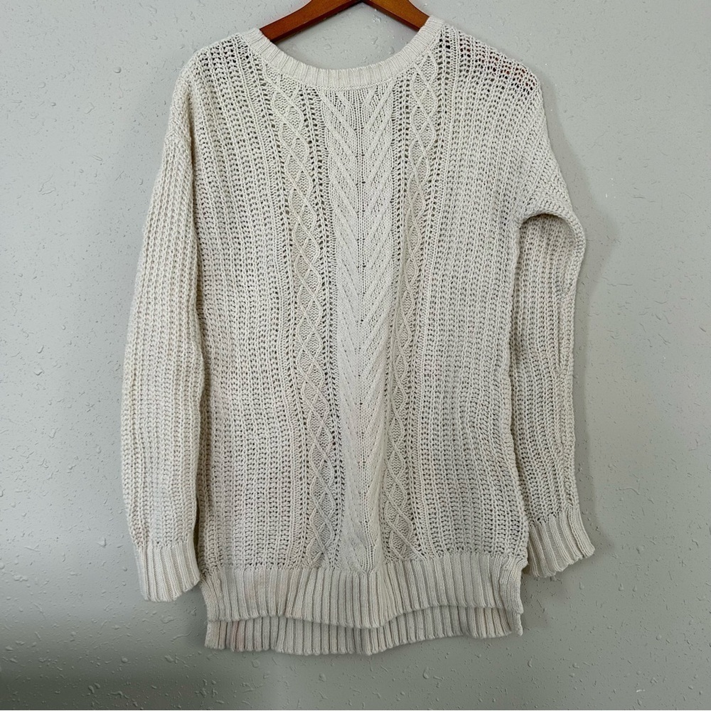 🦋 Aerie Cream Knit Crew Neck Sweater Tunic Small Comfy Cozy Winter Fall